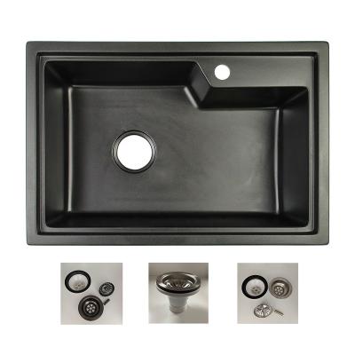 China Best Faucet 680x460x210mm Material Resin Free Kitchen Sinks Black Single Quartz Bowl Compound Kitchen Sink for sale