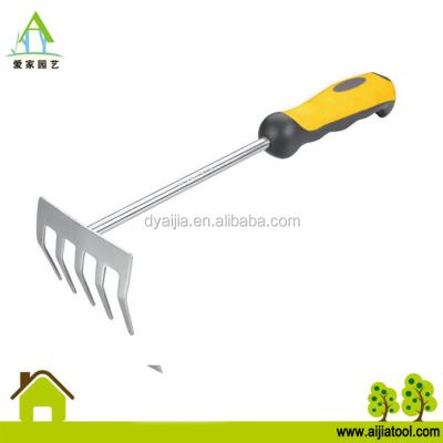 China SS430 Garden Stainless Steel 5T Rake Polished Hand Tool With TPR Handle for sale