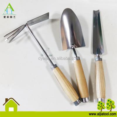 China Polished SS430 Stainless Steel Garden Tool Kit Hand Tool With Ash Wood Handle for sale