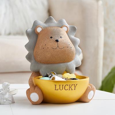 China Viable creative resin lion decoration storage key candy Nordic home storage box for sale