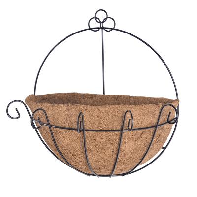 China Modern half round metal wall hanging basket with nature coconut fiber liner for garden planter pot /set 2 for sale