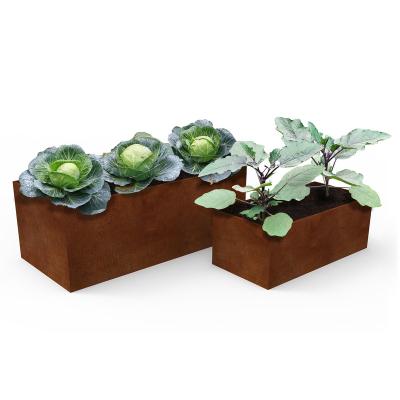 China Garden Rusty Steel Square Metal Large CLASSIC Rectangle Planting Box Set Of 2 for sale