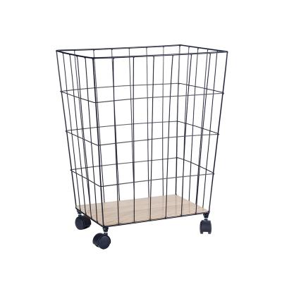 China Viable Wholesale Hand Made Powder Coated Metal Wire Organizer Home Storage Basket With Wheels for sale