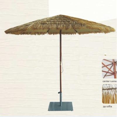 China Traditional Wooden Umbrella Garden Hawaii Thatch Artificial Straw Raffia Parasol for sale