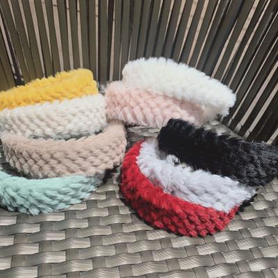 China Fashion CLARMER Wholesales New 2020 Ins Fashion Pineapple Girls Form Solid Color Plush Faux Fur Headband for sale