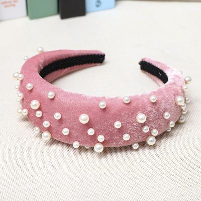 China New Handmade Fashion Pearls Women Hair Band Hair Accessories Hair Circle Velvet Sponge Padded Headband for sale