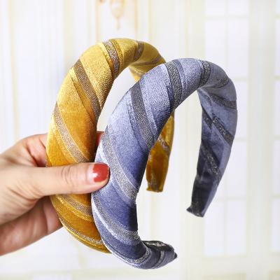 China Fashion New High Quality Hair Accessories Glitter Stripe Hair Band Velvet Sponge Padded Headband for sale