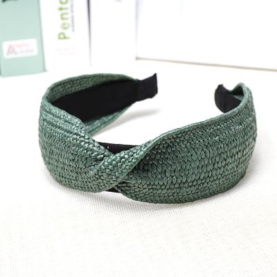 China High Quality Fashion Women Solid Color Hair Band Hair Accessories Straw Weave Headband for sale