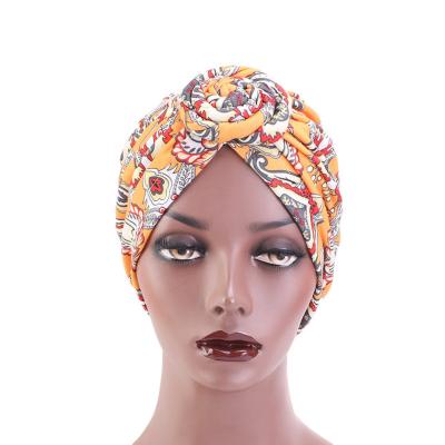 China Wholesale Fashion Print Fashion CLARMER Vintage Hat Stretch Indian Twisty Turban Cotton Fabric Headwrap For Women for sale