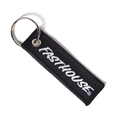 China Wholesale rubber embroidery keychains custom fabric tags apparel embroidered patch with key ring border woven tag for sale