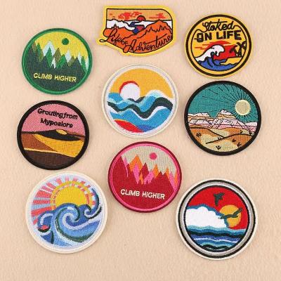 China Handmade Natural Scenery Patches Iron On Punk Cool Embroidered Clothing Applique Badge Clothing Stickers Apparel Sewing Accessories for sale