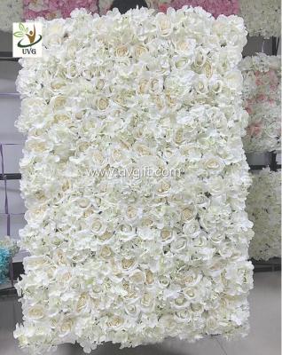 China UVG 5ft white artificial flower wall with silk hydrangea and rose for wedding decoration CHR1101 for sale