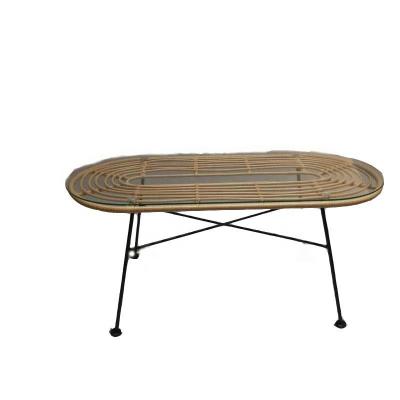 China Industrial hot sale indoor outdoor metal round frame rattan cafe furniture factory MCI glass table on sale for sale