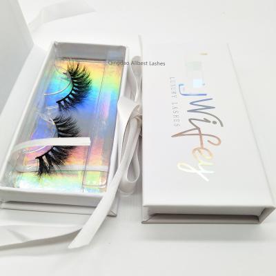 China Others Customized White Lash Packaging Box Mink Eye Lash With Holographic Foiled Logo for sale