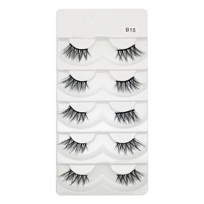 China B15 B27 100% Natural Vegan Handmade 3D Mink Long Corner Lashes Half False Eyelashes 3D Mink Group Lashes 5 Pairs for sale