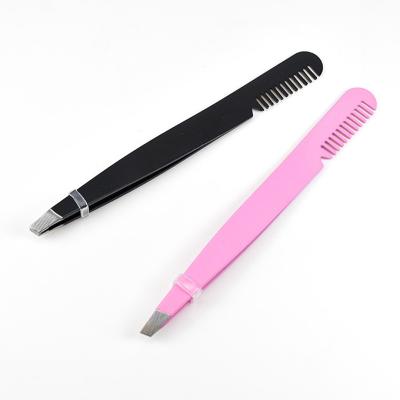 China OEM Professional Custom Daily Pink and Black Eyelash Makeup Workmanship Double Head Beauty Tweezers For Eyebrows for sale