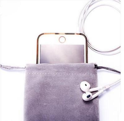 China Cord Wrapping Mobile Phone Around Bottom Gray Velvet Bag for sale