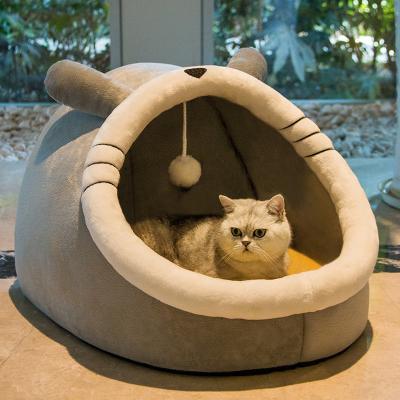 China Amazon Sale PP Cotton Cat Tent Flush Cat Bed Breathable Warm Pet Cave Cat House With Foam for sale