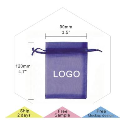 China Free Sample 9*12cm (3.5*4.7inch) Fashionable Jewelry Drawstring Pouch Fancy Organza Fabric Gift Bag With Custom Logo for sale