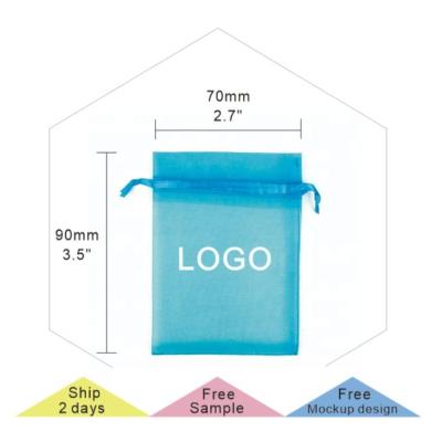 China 7*9cm (2.7*3.5inch) new fashionable design colorful custom logo gift packing drawstring pouch organza gift bag for sale