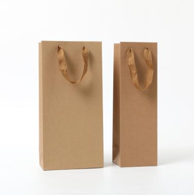 China 9*9*25cm Recyclable Promotion Customize Custom Gift Bag Kraft Paper Bag Wine Bag for sale