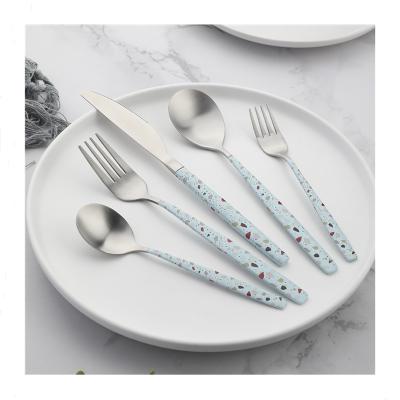 China Viable Unique Flatware PAINT IN HANDLE Terrazzo Style Handle 5 Pcs Knife and Spoon Set for sale