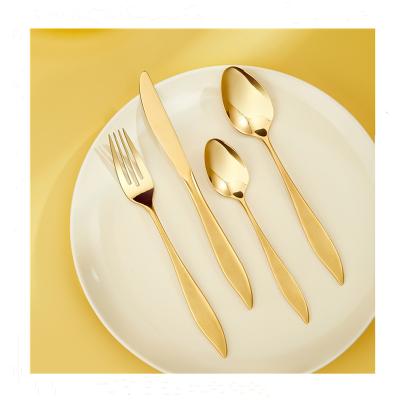 China Dishwasher Safe Luxury Dishwasher Safe Stainless Steel Forks Serving Knives Flatware Set Gold Stainless Steel Spoon Fine Dining Cutlery for sale