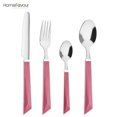 China Workable Plastic Handle Flatware Flatware Cutlery Rose Stainless Handle In Plastic 4/16pcs Service For 4 Dinner Knife Spoon Dinner Fork Set for sale