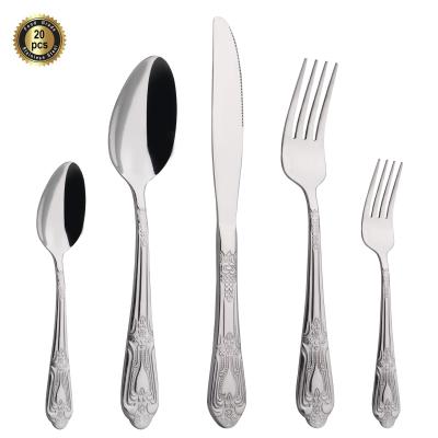 China Sustainable 20 Pcs Stainless Steel Silver Cutlery And Flatware Set For Restaurant Super Market for sale