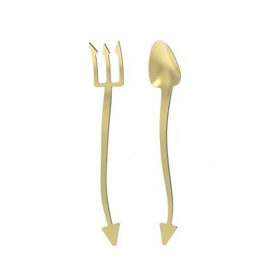 China Hotel Restaurant Home 304 Stainless Steel Halloween Devil Fruit Fork Creative 18/8 Gold Plated Dessert Cake Fork Spoon 2pcs for sale