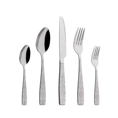 China Sustainable homefavor mirror laser pattern flatware fork knife camping 5 pcs cutlery 18/0 for sale