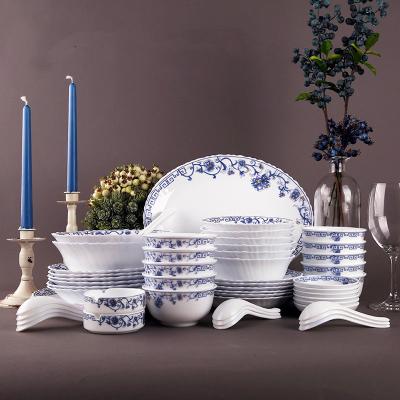 China Viable Heat Resistant Opal Glassware 52 Pcs Square Dish Opal Glassware White Glass Plate Dinner Set With Spoon for sale