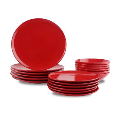 China Customized Round Stocked 8 Inch Plate Glaze Stoneware Red Wedding Dinner Set for sale