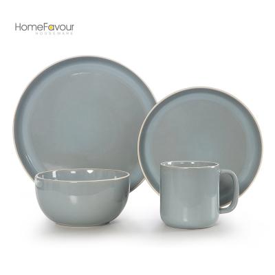 China Sustainable homefavour Modern Reactive Glaze Stoneware Mug Dish 16-Piece Dinnerware Set Service For 4 for sale