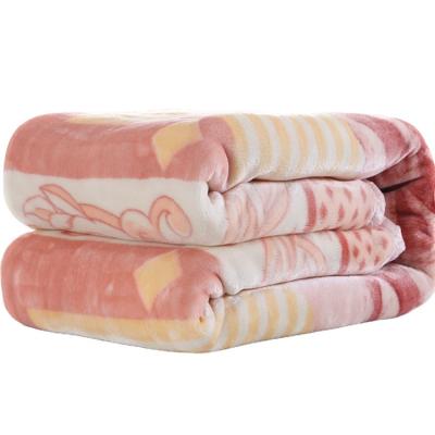 China KOYO Flame Retardant Soft Feeling 100% Polyester Raschel Knitted Blanket Weighted Flower Pink for sale