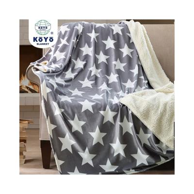 China Fire Retardant Sherpa Fleece Knitted Flannel Plush Star Cutout Metallic With Double Layer Fleece Throw Sherpa Flannel Blanket for sale