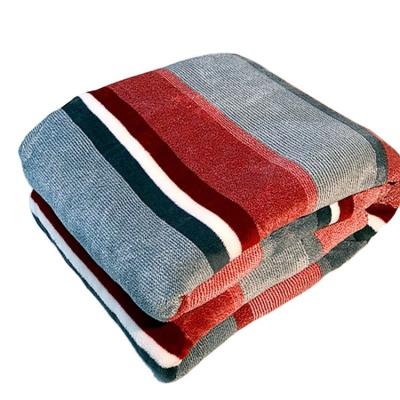 China Bonded Plush Stripe Printed Fleece Knitted Sherpa Throw Flannel KOYO Anti-pilling Blanket for sale