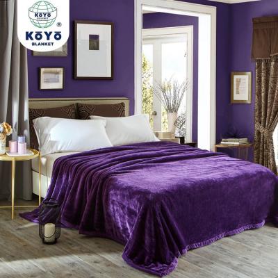 China China Supplier Fire Retardant Feeling Cashmere Touch Silk Raschel Knitted Purple Solid Blanket for sale