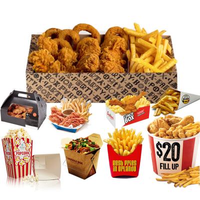 China Fast Food Packaging French Fries Fried Chicken Tray Box Tray French Fries Chicken Bucket Boat Recyclable Paper Packaging for sale