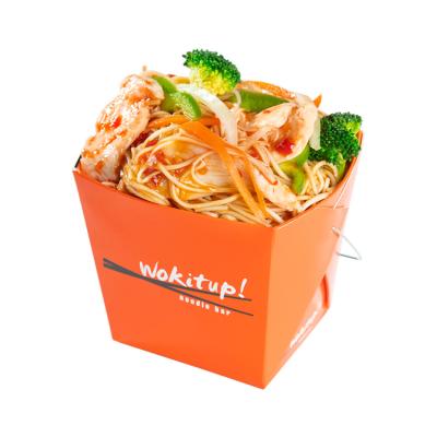 China Custom Instant Fried Kraft Paper Chinese Noodle Takeout Packing Boxes Recyclable With Metal Wire Handle for sale