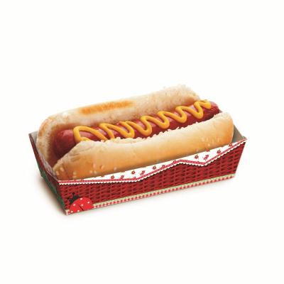 China Wholesale Custom Printing Biodegradable Recyclable Food Grade Hot Dog Paper Food Tray Box for sale