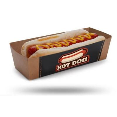 China Brown Disposable Food Container Hot Dog Packaging Paper Tray Hot Dog Disposable Takeout Box Sustainable Recyclable Hot Dog Box Wrapping Paper for sale