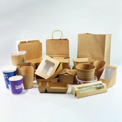 China Recyclable Disposable Custom Food Grade Kraft Take Away Lunch Bento Box Food Packaging Paper Containers for sale