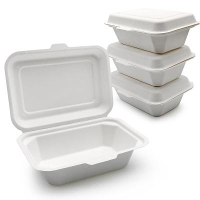 China 400 pcs 600ml Biodegradable Microwave Eco Bagasse Sugar Cane Clamshell Lunch Box Biodegradable Disposable Fast Food Containers With Lids for sale