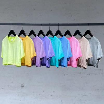 China Breathable Girls Streetwear Washed Crop Round Neck Line Tee Shirt For Girl Summers Cotton Light Weight Shorts Sleeves Crop Tee For Girls for sale