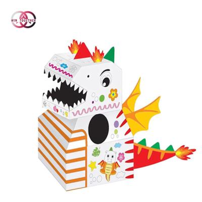 China Paper Box Paper Graffiti Painted Children's Art Toys Wearable 3D Puzzle Dinosaur Hand Painted Toy for sale