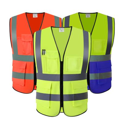 China Custom Logo Reflective Class 2 Good Quality Safety Reflective Vest With Pockets Zipper for sale