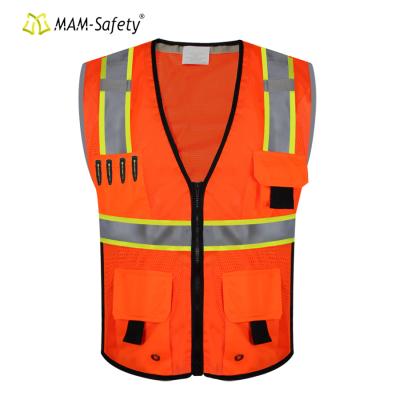 China Traffic Safety Workplace Safety MOM ANSI High Contrast High Visibility Heavy Duty Vest With Pockets for sale