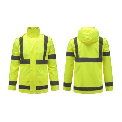 China Yellow Outdoor High Visibility Safety 3m Oxford Winter Workwear Safety 3m Reflective Visibility Rain Waterproof Jacket for sale