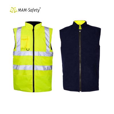 China Custom Made High Visibility Reversible Bodywarmer Double Layer Fleece Jacket Thermal Vests for sale